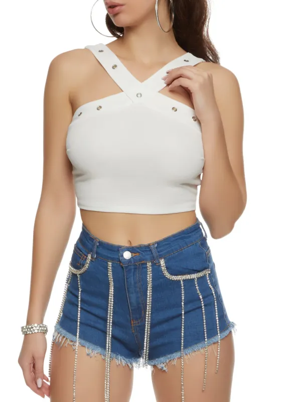 Grommet Trim Crop Top sold by Rainbow