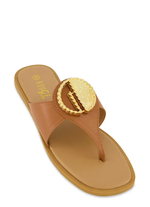Faux Leather Pendant Thong Sandals sold by Rainbow