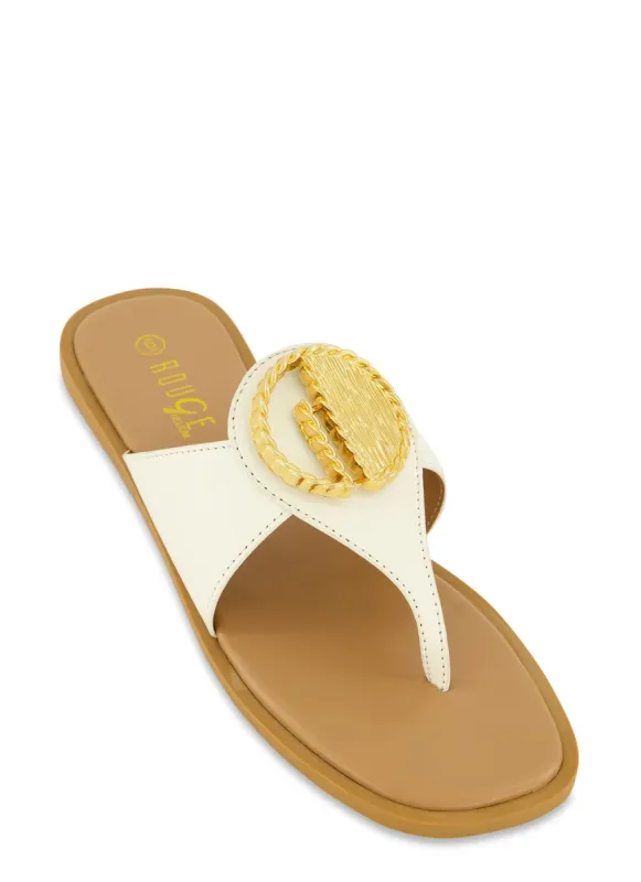 Faux Leather Pendant Thong Sandals sold by Rainbow