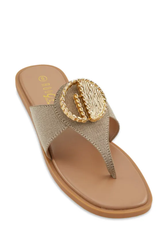 Faux Leather Pendant Thong Sandals sold by Rainbow