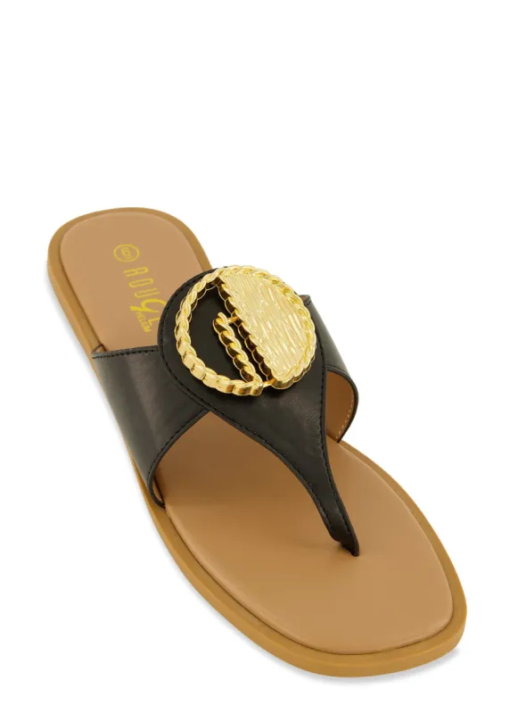 Faux Leather Pendant Thong Sandals sold by Rainbow