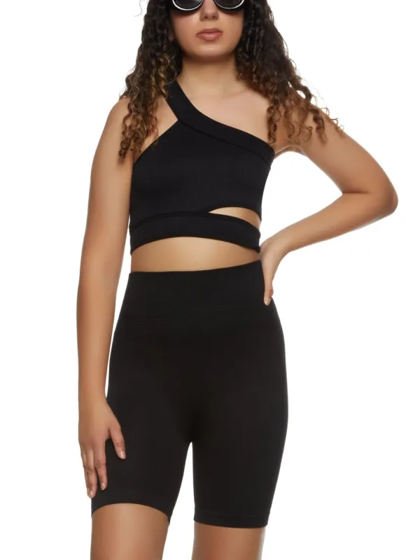 Cut Out One Shoulder Cropped Tank Top sold by Rainbow