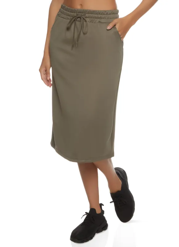 Drawstring Back Slit Midi Skirt sold by Rainbow