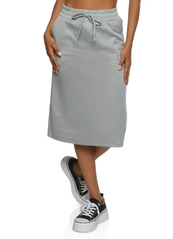 Drawstring Back Slit Midi Skirt sold by Rainbow