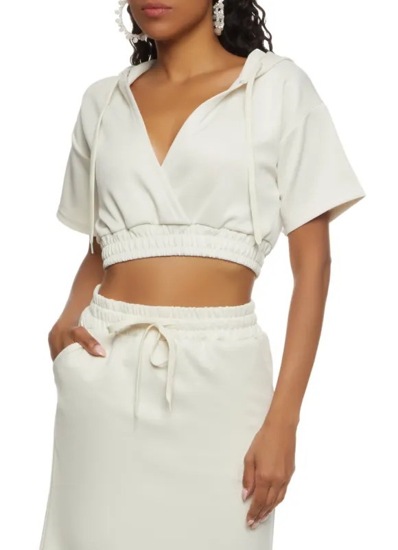 Short Sleeve V Neck Cropped Hoodie sold by Rainbow