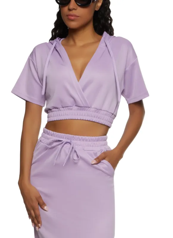 Short Sleeve V Neck Cropped Hoodie sold by Rainbow