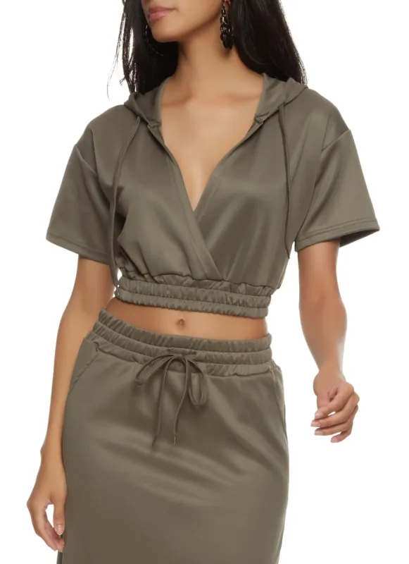 Short Sleeve V Neck Cropped Hoodie sold by Rainbow