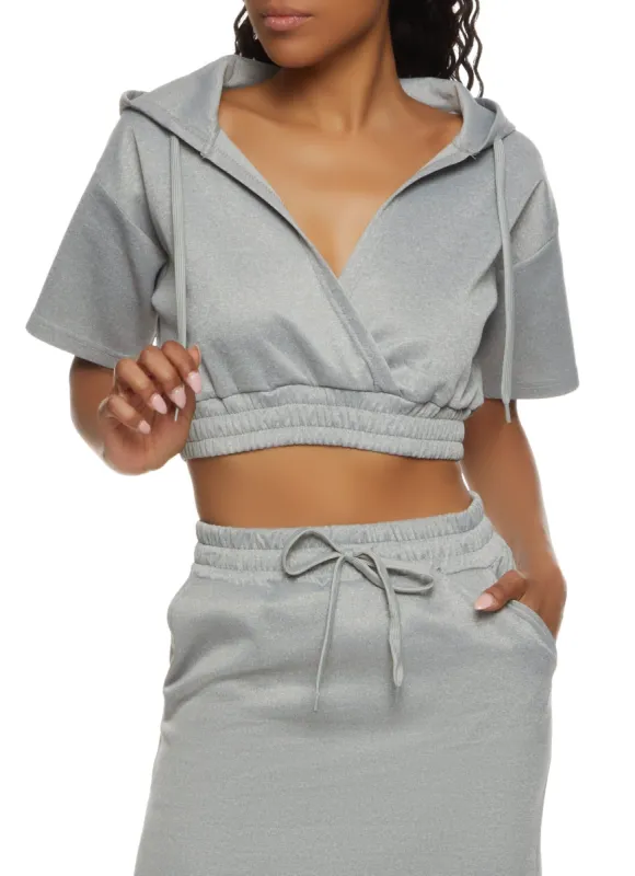 Short Sleeve V Neck Cropped Hoodie sold by Rainbow