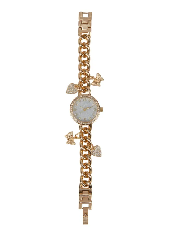 Heart Butterfly Charm Bracelet Analog Watch sold by Rainbow