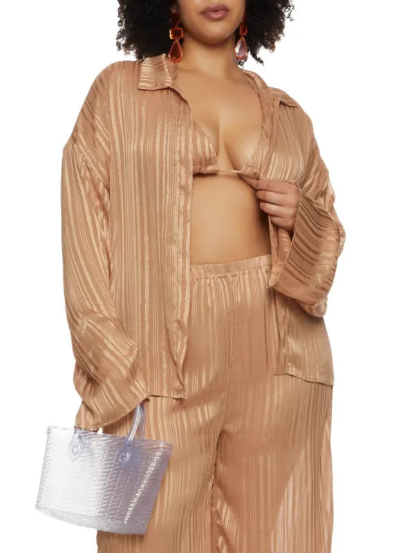 Plus Size Lurex Shadow Stripe Open Front Top and Halter Top sold by Rainbow