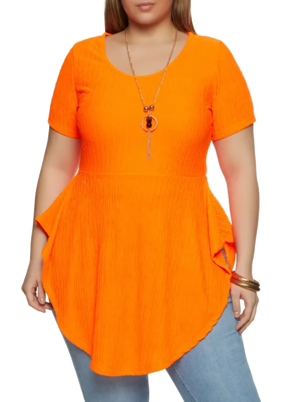 Plus Size Peplum Tunic Top with Necklace sold by Rainbow