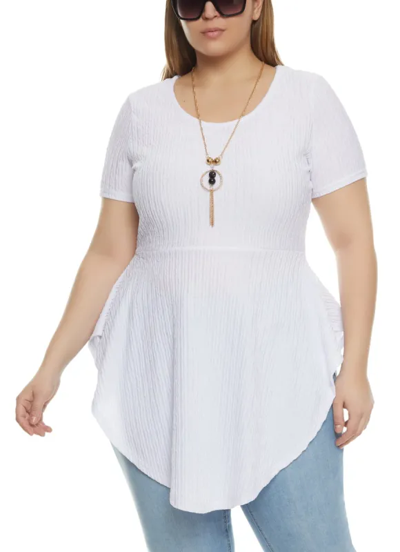 Plus Size Peplum Tunic Top with Necklace sold by Rainbow