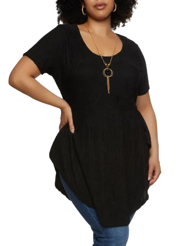 Plus Size Peplum Tunic Top with Necklace sold by Rainbow