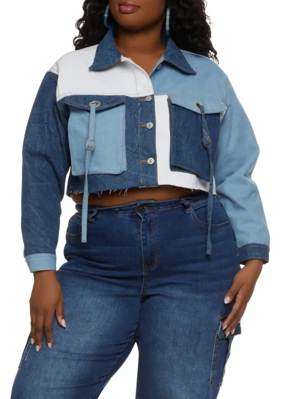 Plus Size Patchwork Cropped Denim Jacket sold by Rainbow