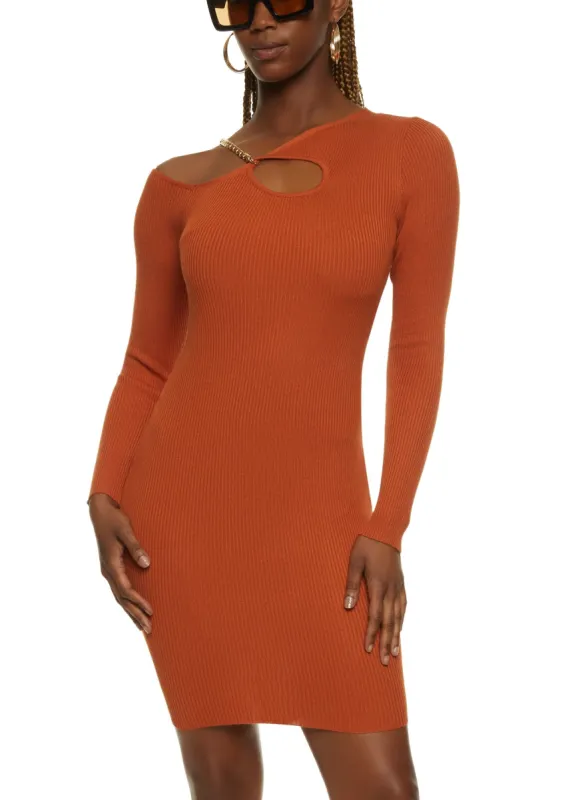 Ribbed One Shoulder Chain Strap Sweater Dress sold by Rainbow