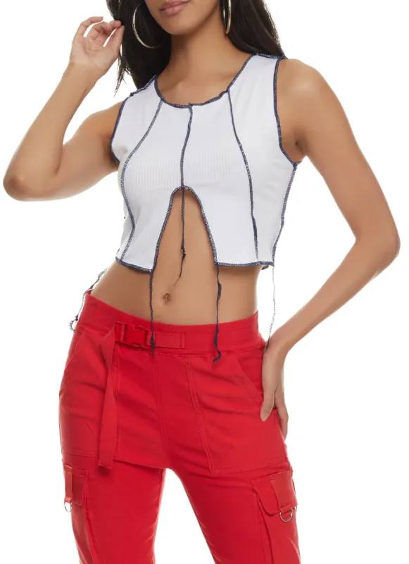 Contrast Decorative Stitch Split Hem Cropped Tank Top sold by Rainbow