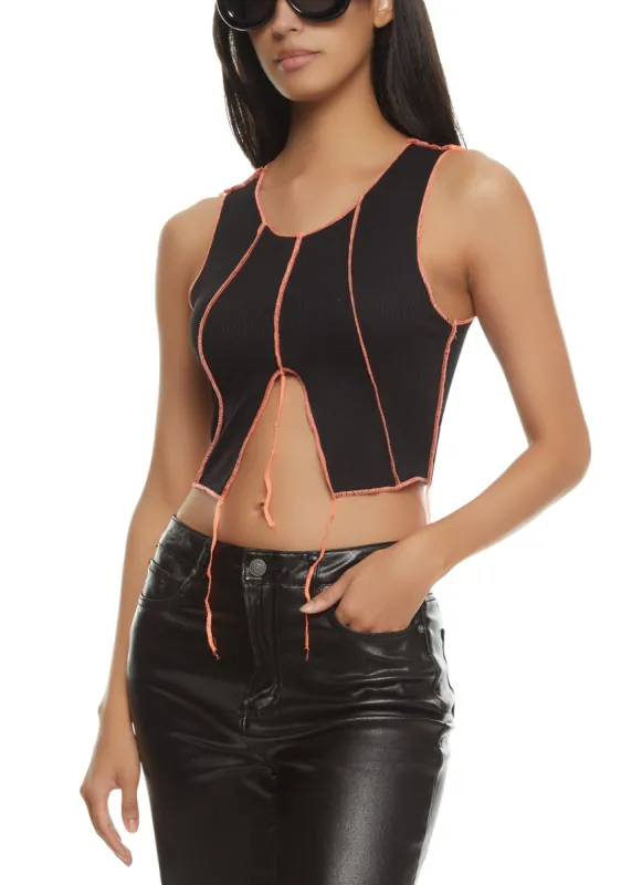 Contrast Decorative Stitch Split Hem Cropped Tank Top sold by Rainbow