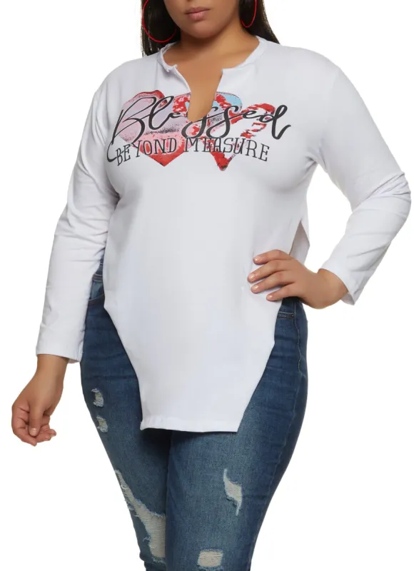 Plus Size Blessed Beyond Measure Hanky Hem Top sold by Rainbow