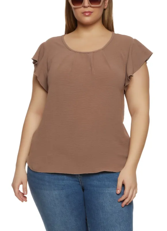Plus Size Airy Flutter Sleeve Blouse sold by Rainbow