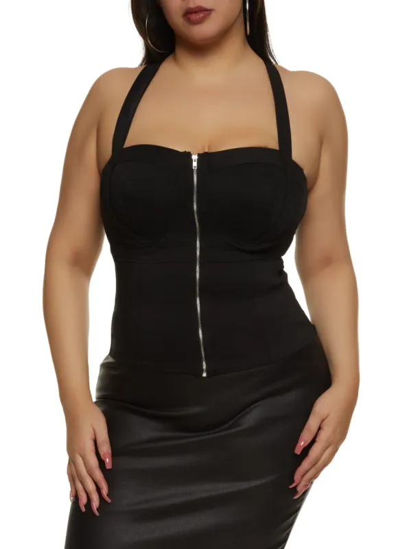 Plus Size Cut Out Racerback Zip Front Bustier Top sold by Rainbow