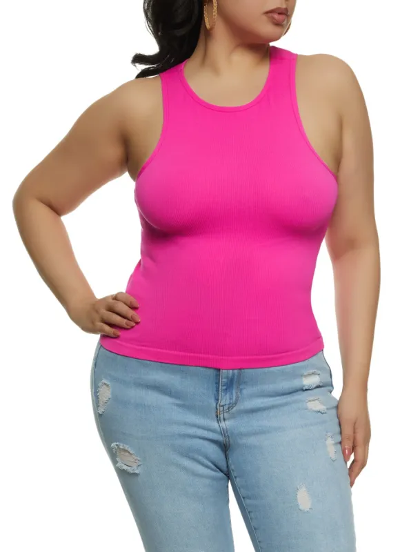 Plus Size Basic Ribbed Knit Seamless Tank Top sold by Rainbow
