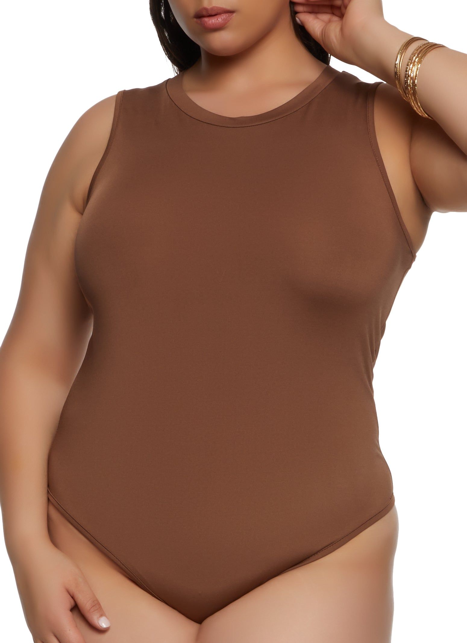 Plus Size Crew Neck Tank Bodysuit sold by Rainbow