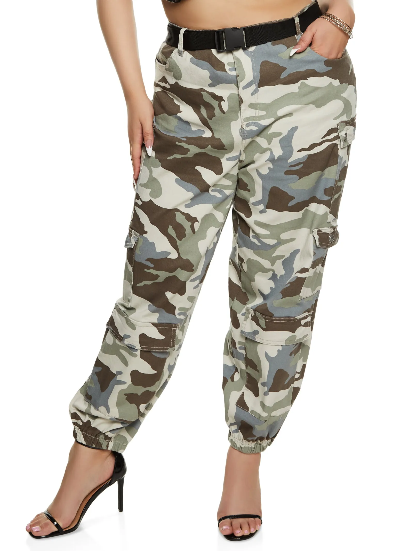 Plus Size Almost Famous Belted Camo Cargo Joggers sold by Rainbow product image thumbnail 2