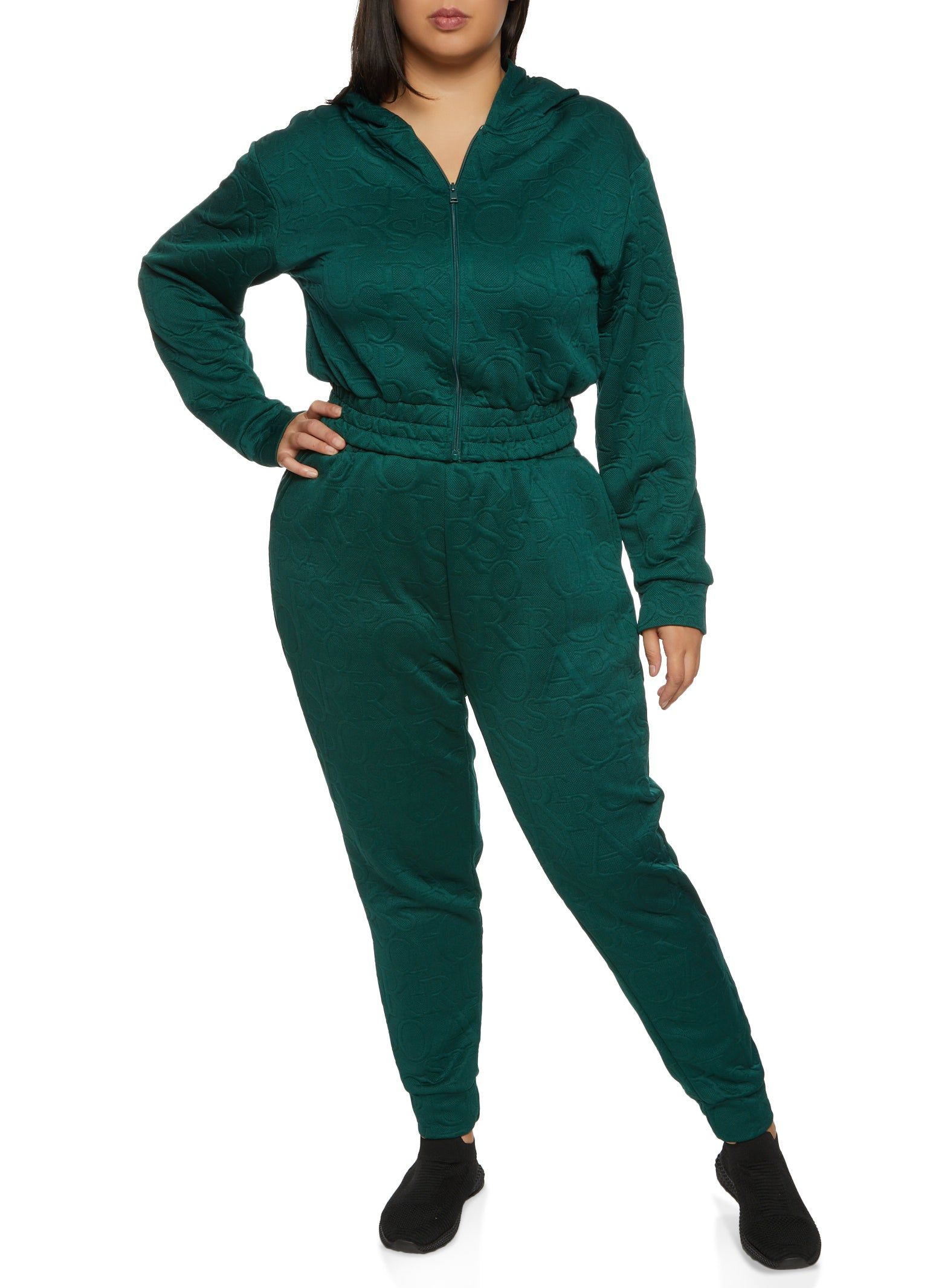 Plus Size Embossed Zip Up Cropped Hoodie sold by Rainbow product image thumbnail 2