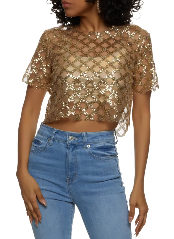 Tulle Sequin Crop Top sold by Rainbow