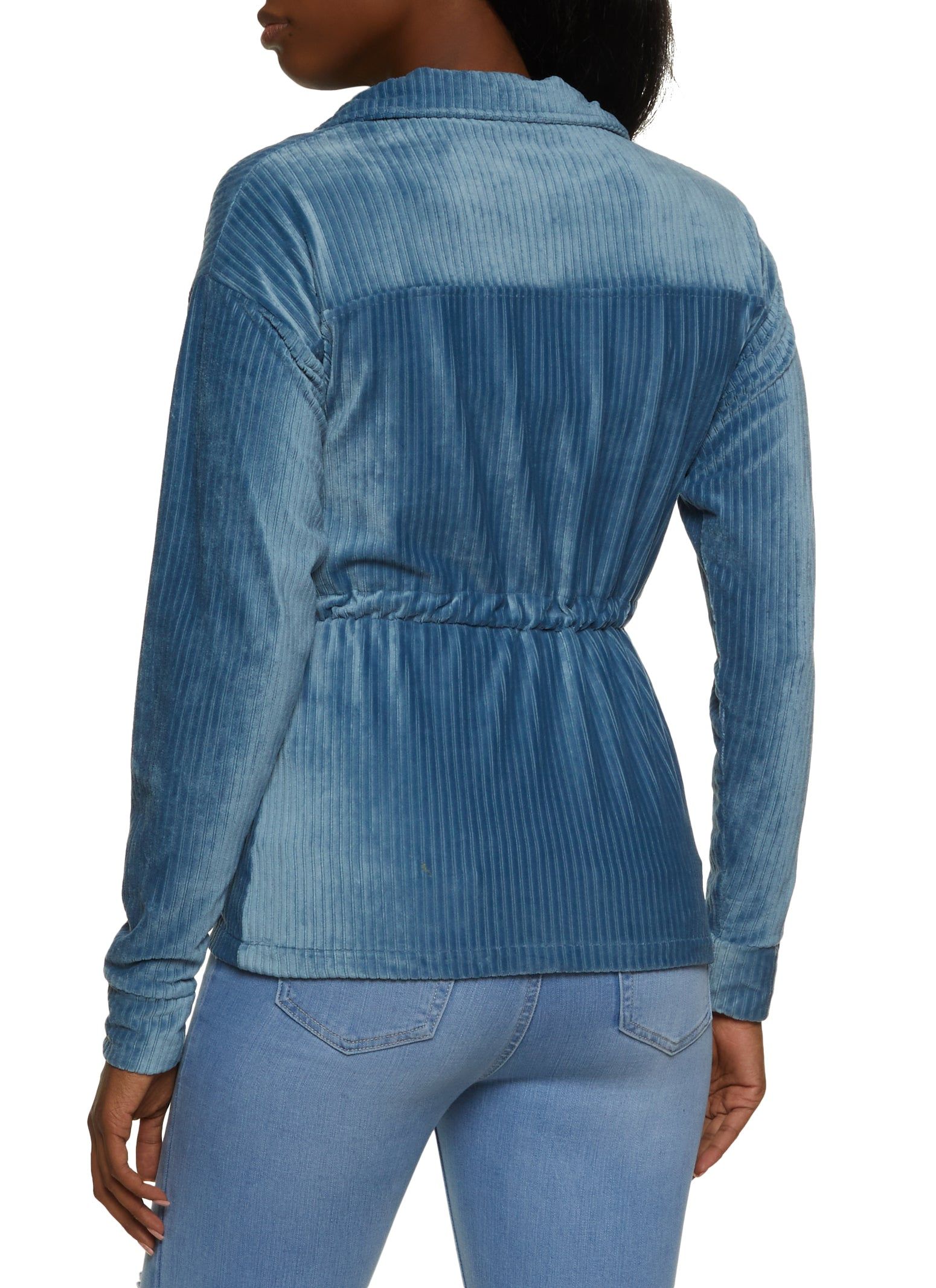 Ribbed Knit Velour Button Front Tie Waist Shirt sold by Rainbow product image thumbnail 2