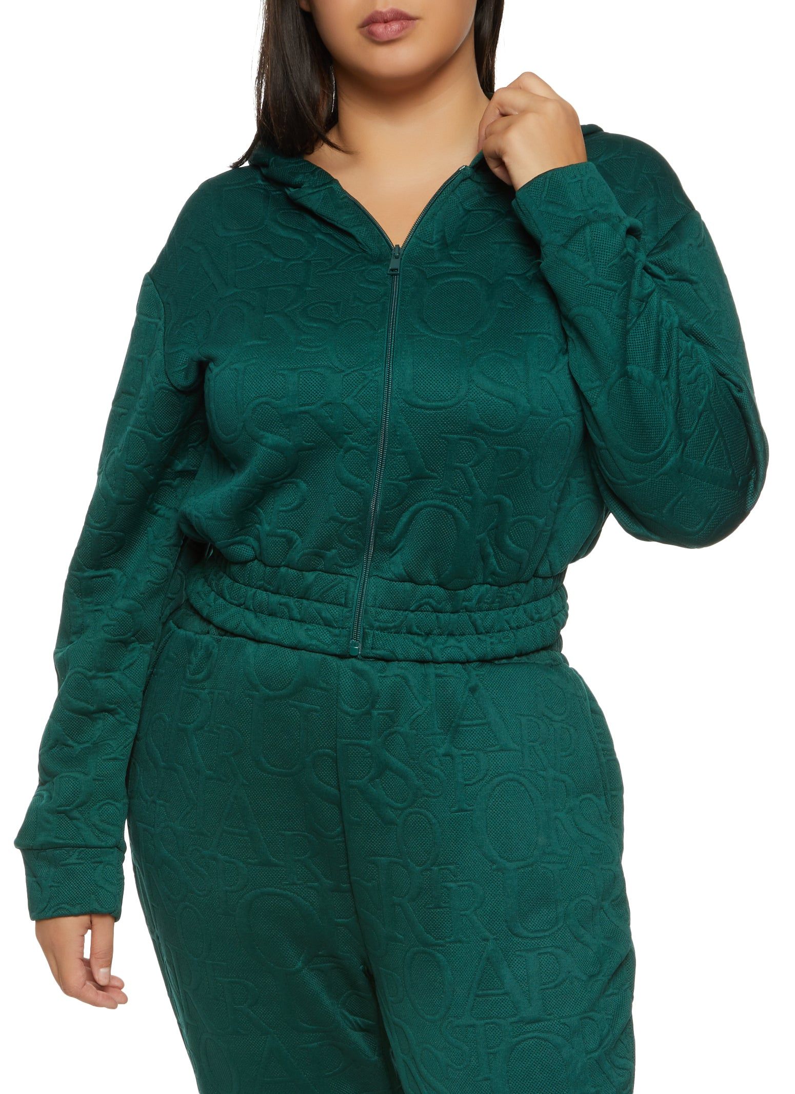 Plus Size Embossed Zip Up Cropped Hoodie sold by Rainbow
