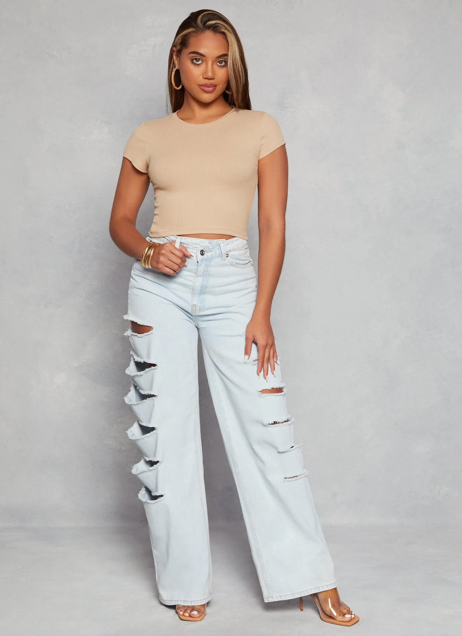 Ambiance Ribbed Knit Crew Neck Crop Top sold by Rainbow product image thumbnail 2