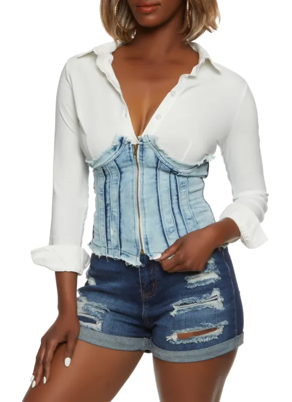 Acid Wash Denim Underbust Corset sold by Rainbow