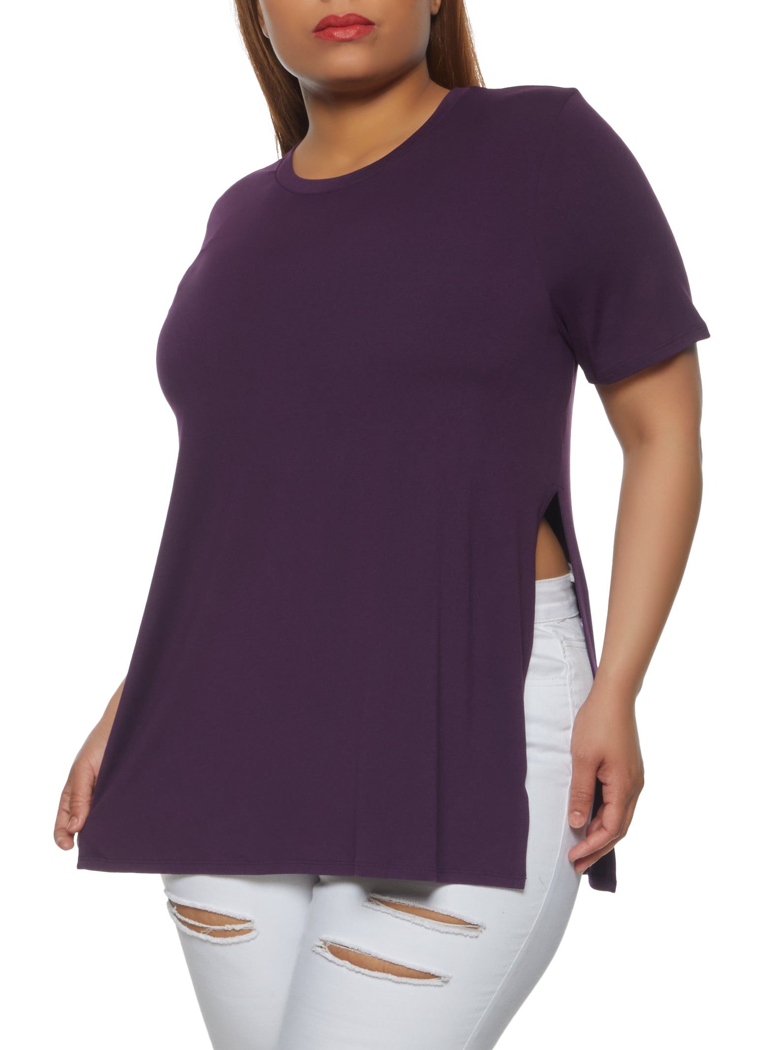 Plus Size Split Hem Basic Tee sold by Rainbow