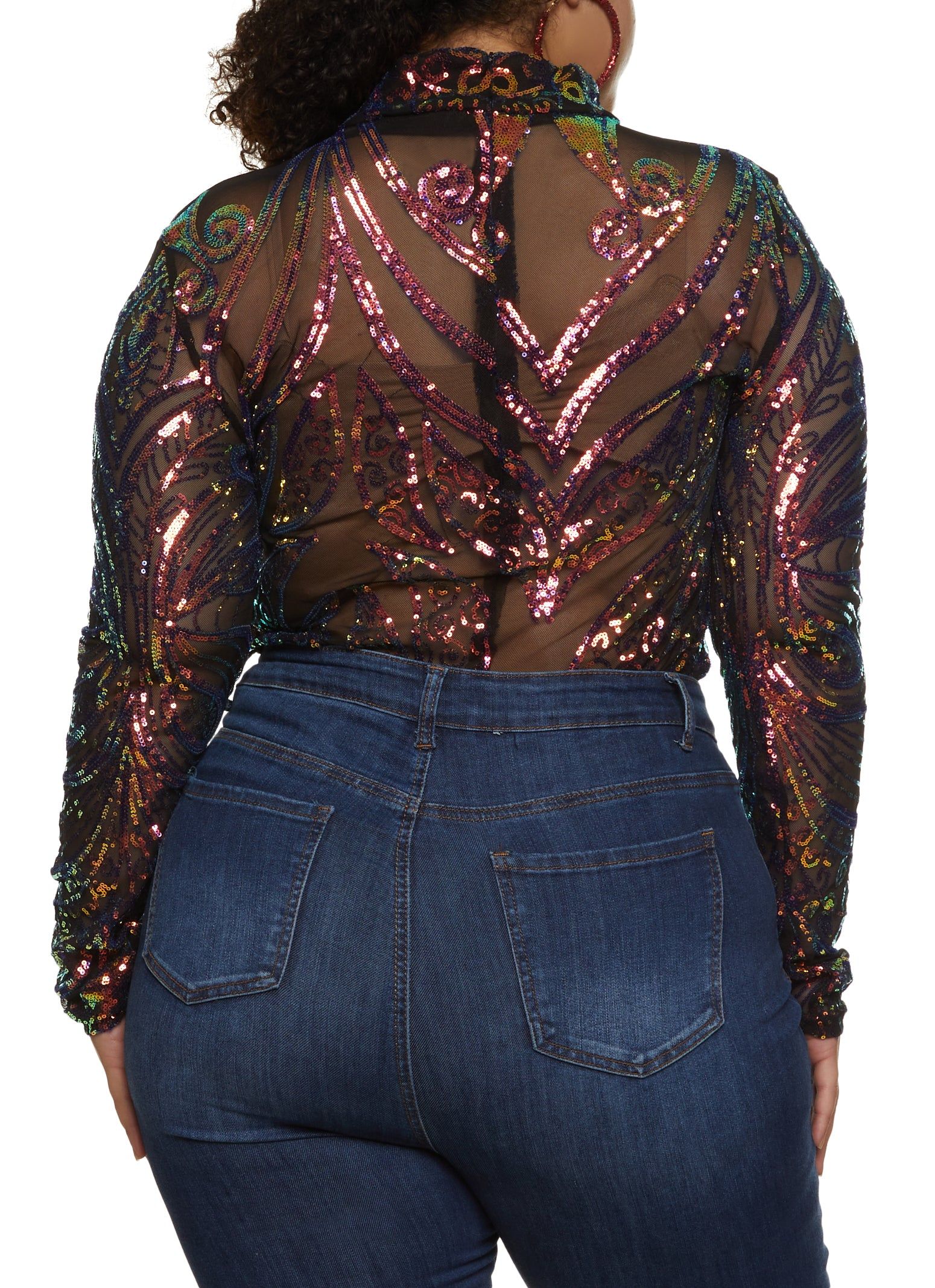 Plus Size Mesh Sequin Printed Bodysuit sold by Rainbow product image thumbnail 3
