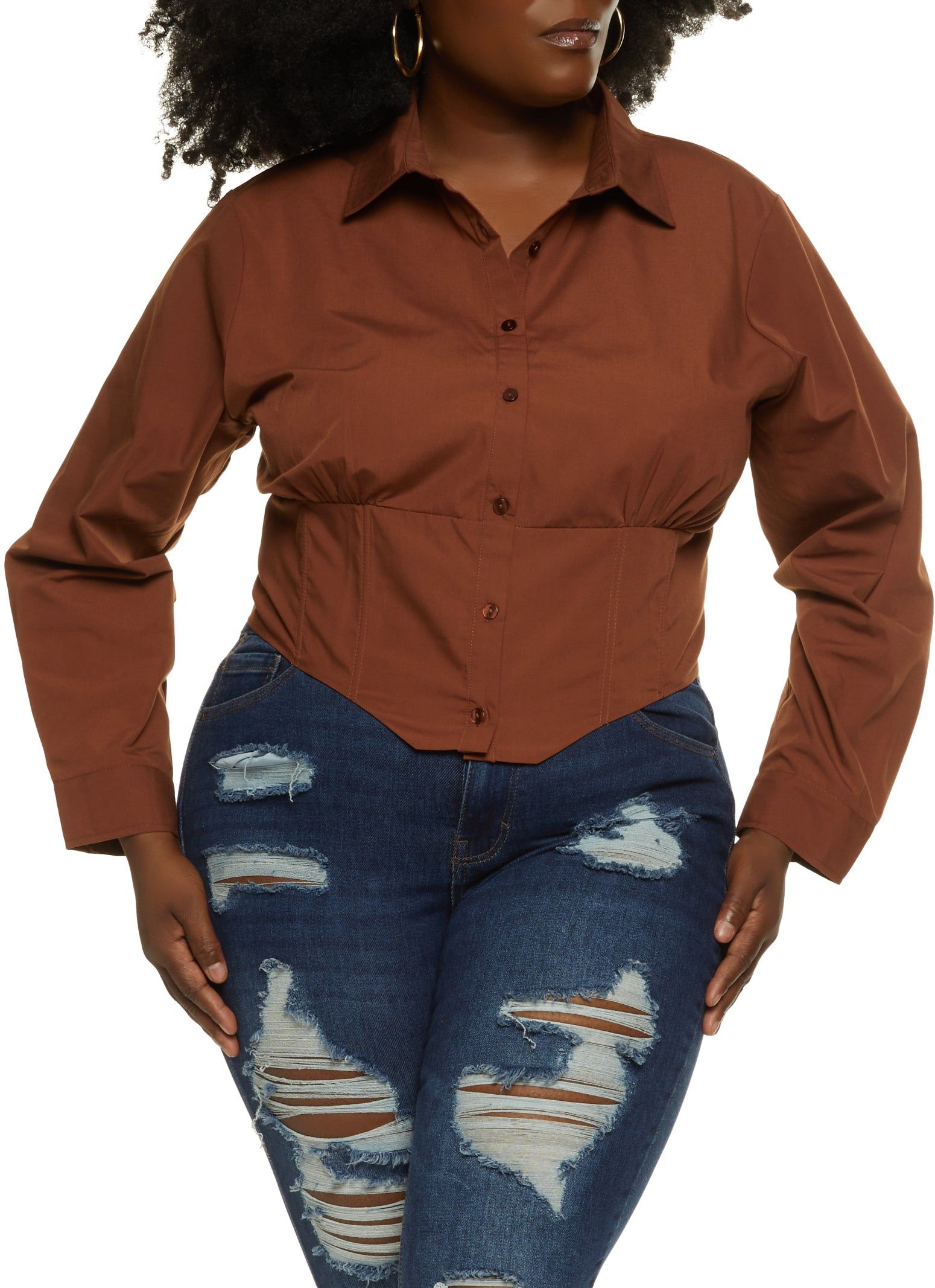 Plus Size Button Front Corset Top sold by Rainbow