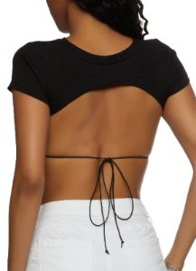 Rib Knit Open Back Crop Top sold by Rainbow