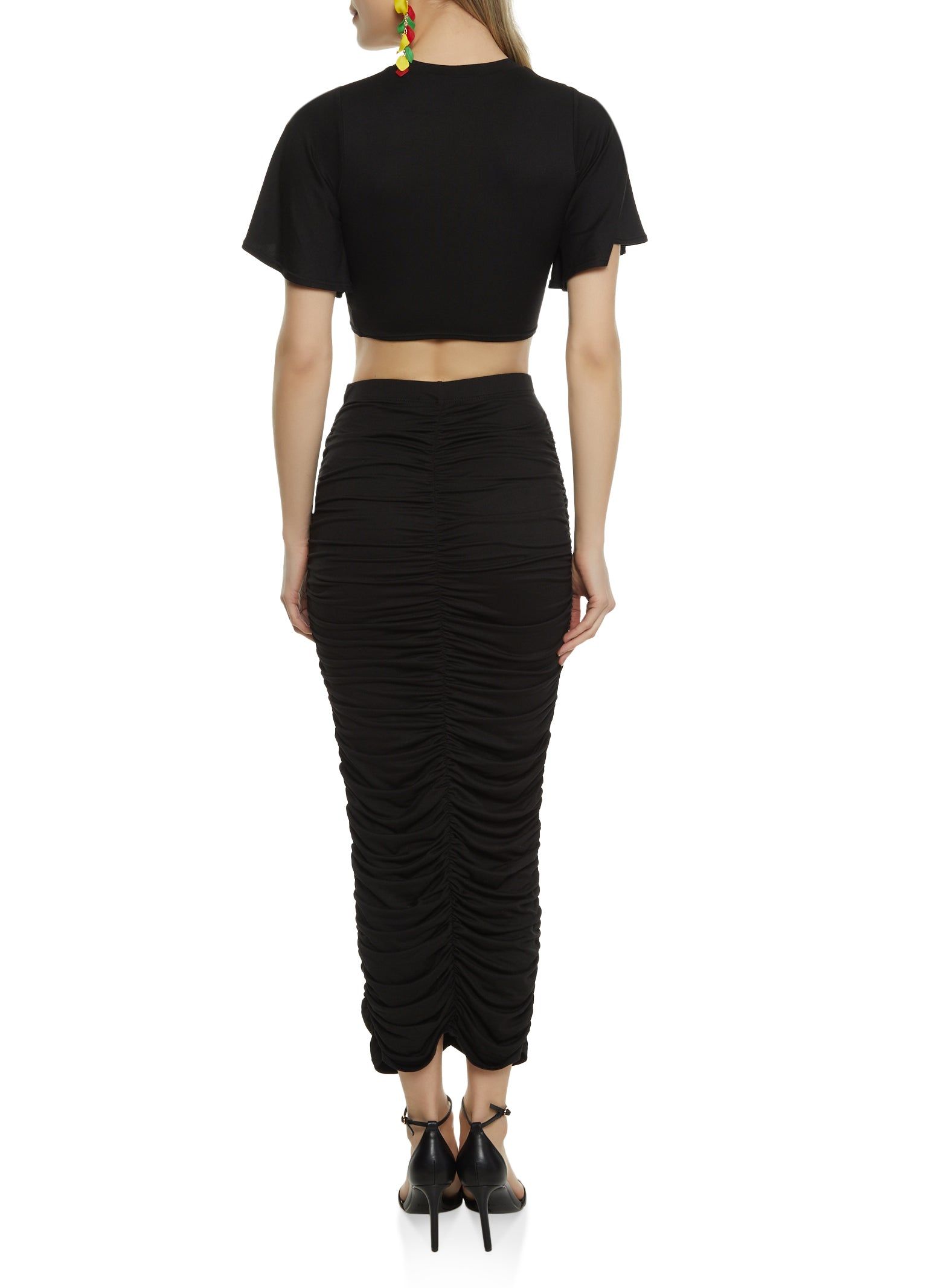 Solid Flutter Sleeve Top and Ruched Maxi Skirt sold by Rainbow product image thumbnail 2