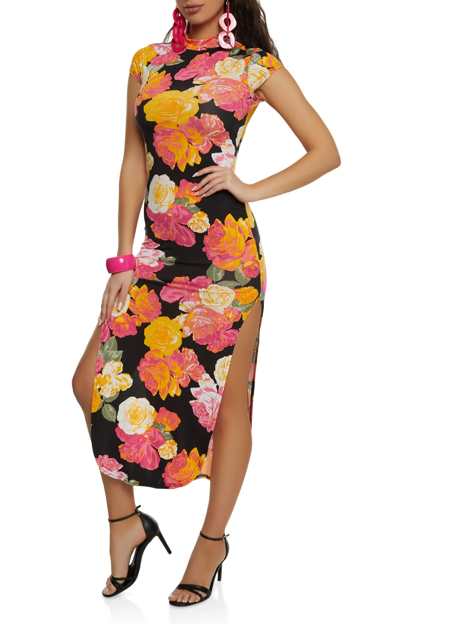 Floral Print Keyhole Back T Shirt Maxi Dress sold by Rainbow