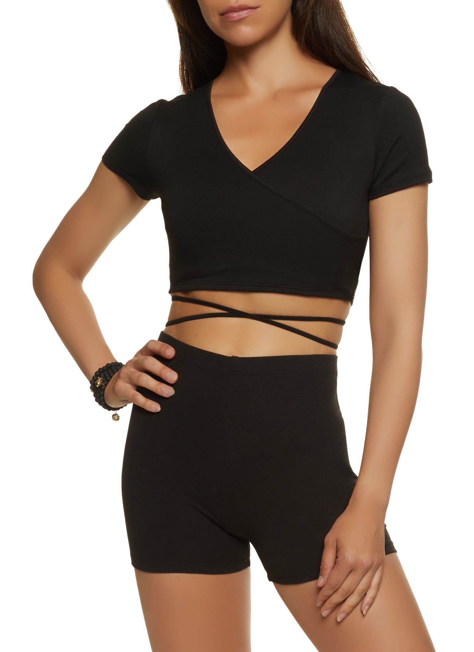 Criss Cross Tie Back Faux Wrap Crop Top sold by Rainbow product image thumbnail 2