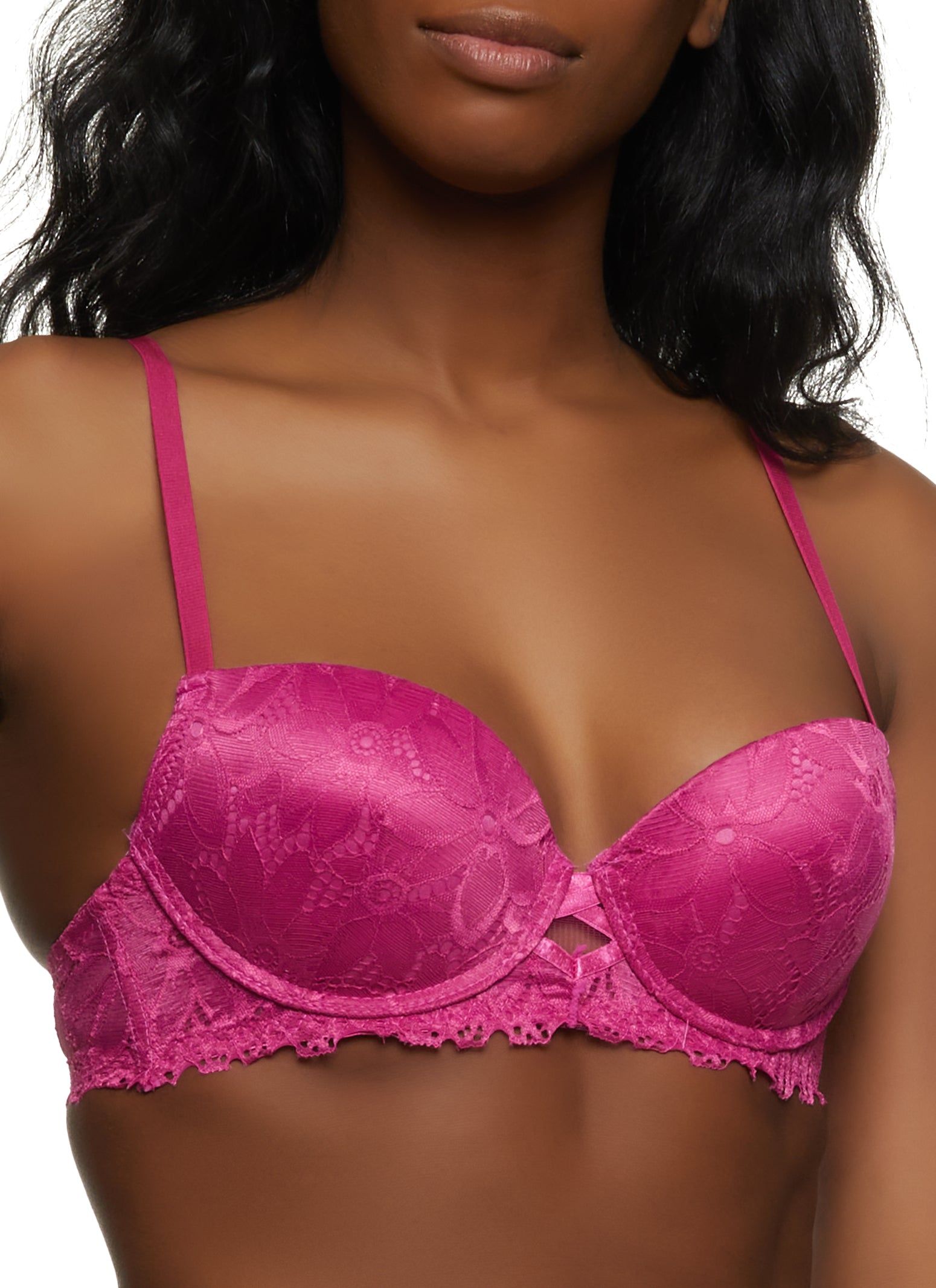 Floral Lace Caged Plunge Bra sold by Rainbow