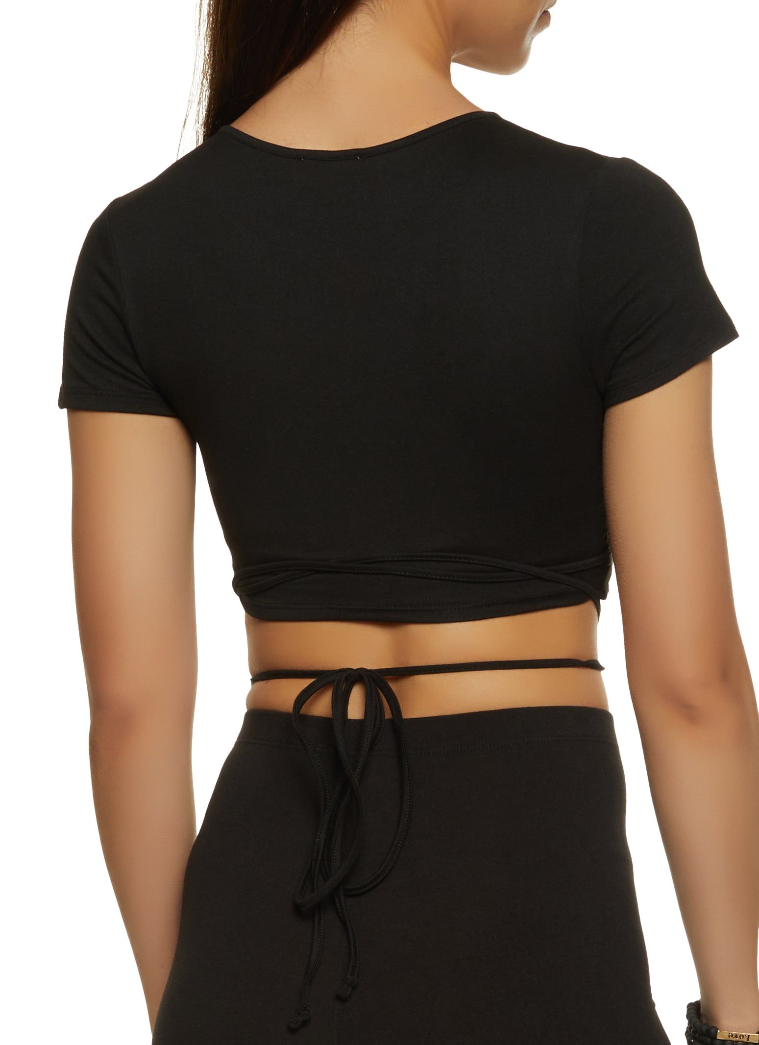 Criss Cross Tie Back Faux Wrap Crop Top sold by Rainbow product image thumbnail 3