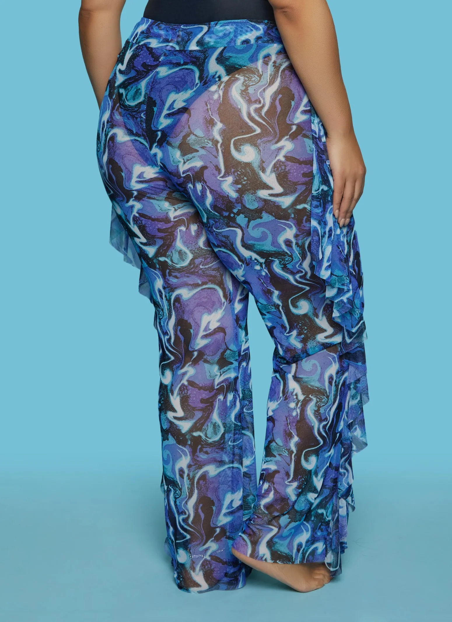 Plus Size Mesh Printed Ruffled Cover Up Pants sold by Rainbow product image thumbnail 3