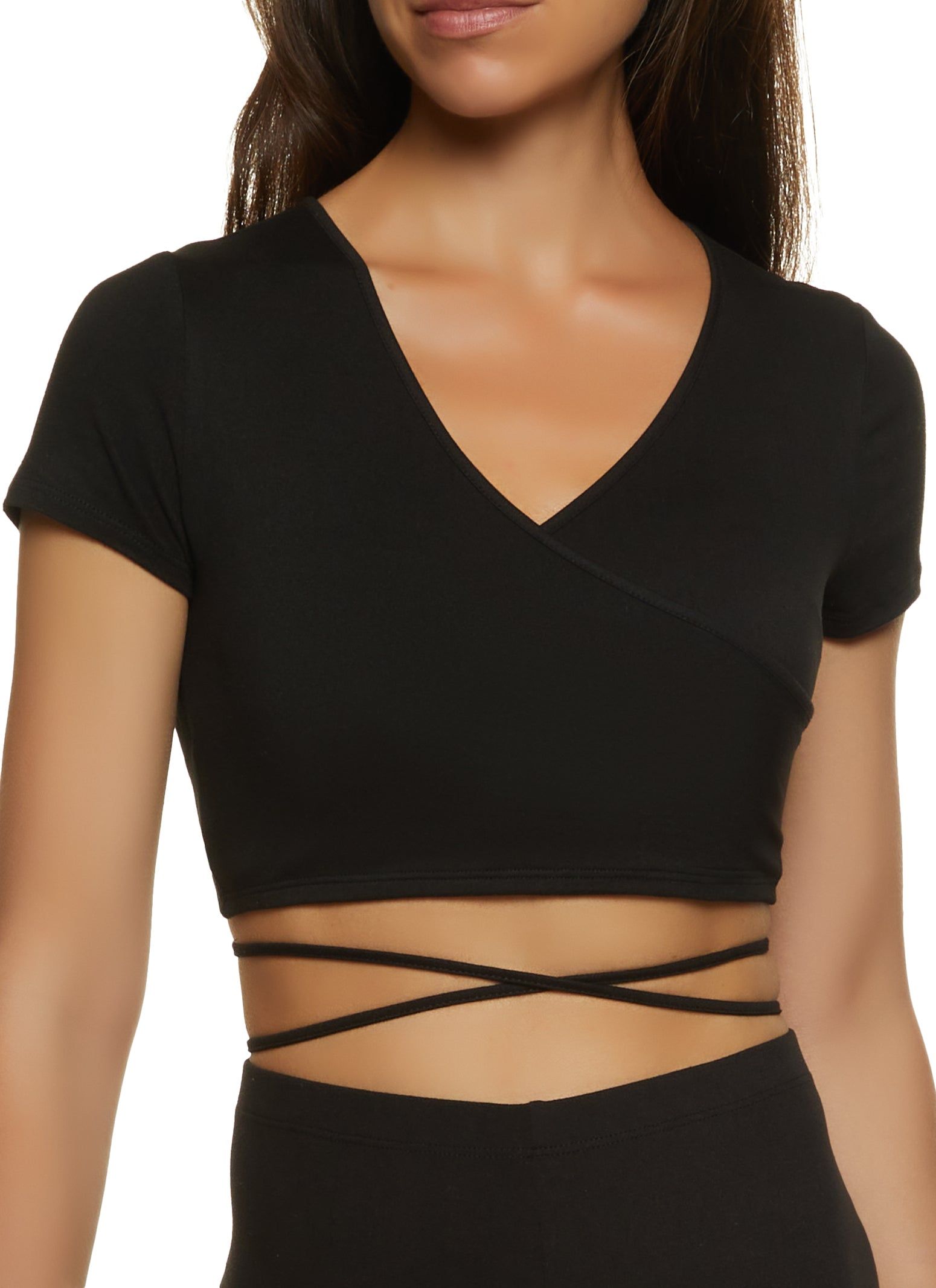 Criss Cross Tie Back Faux Wrap Crop Top sold by Rainbow