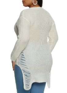Plus Size Distressed Knit High Low Sweater sold by Rainbow