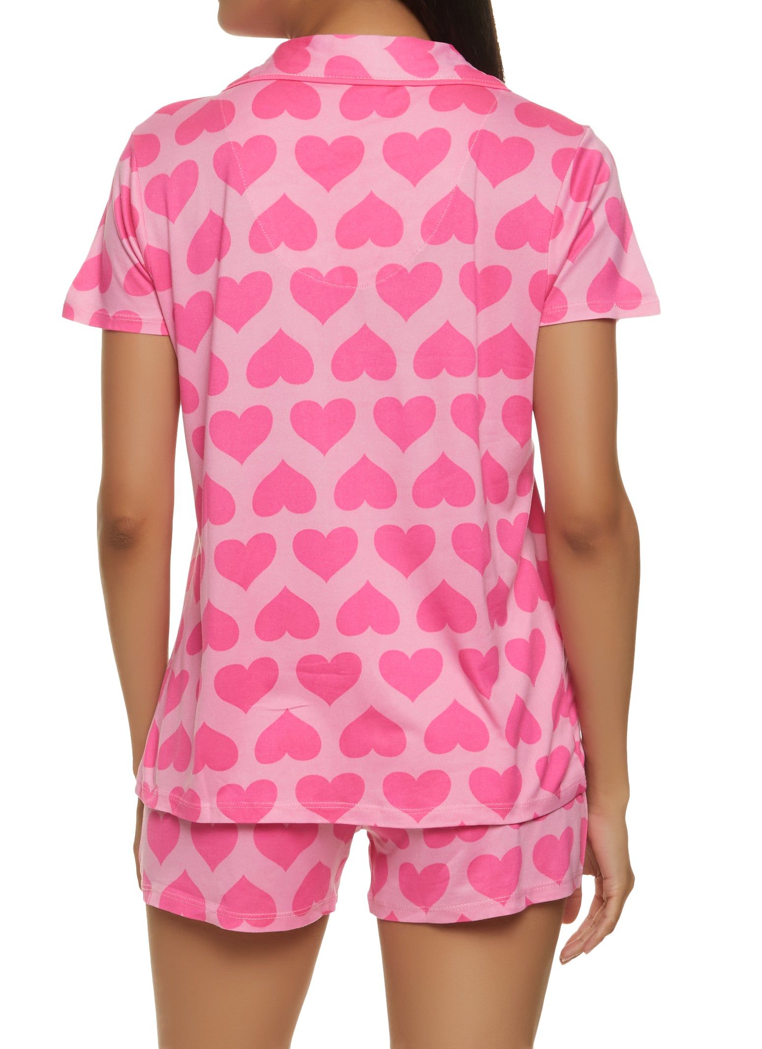 Heart Patterned Notch Collar Pajama Shirt and Shorts Set sold by Rainbow product image thumbnail 2
