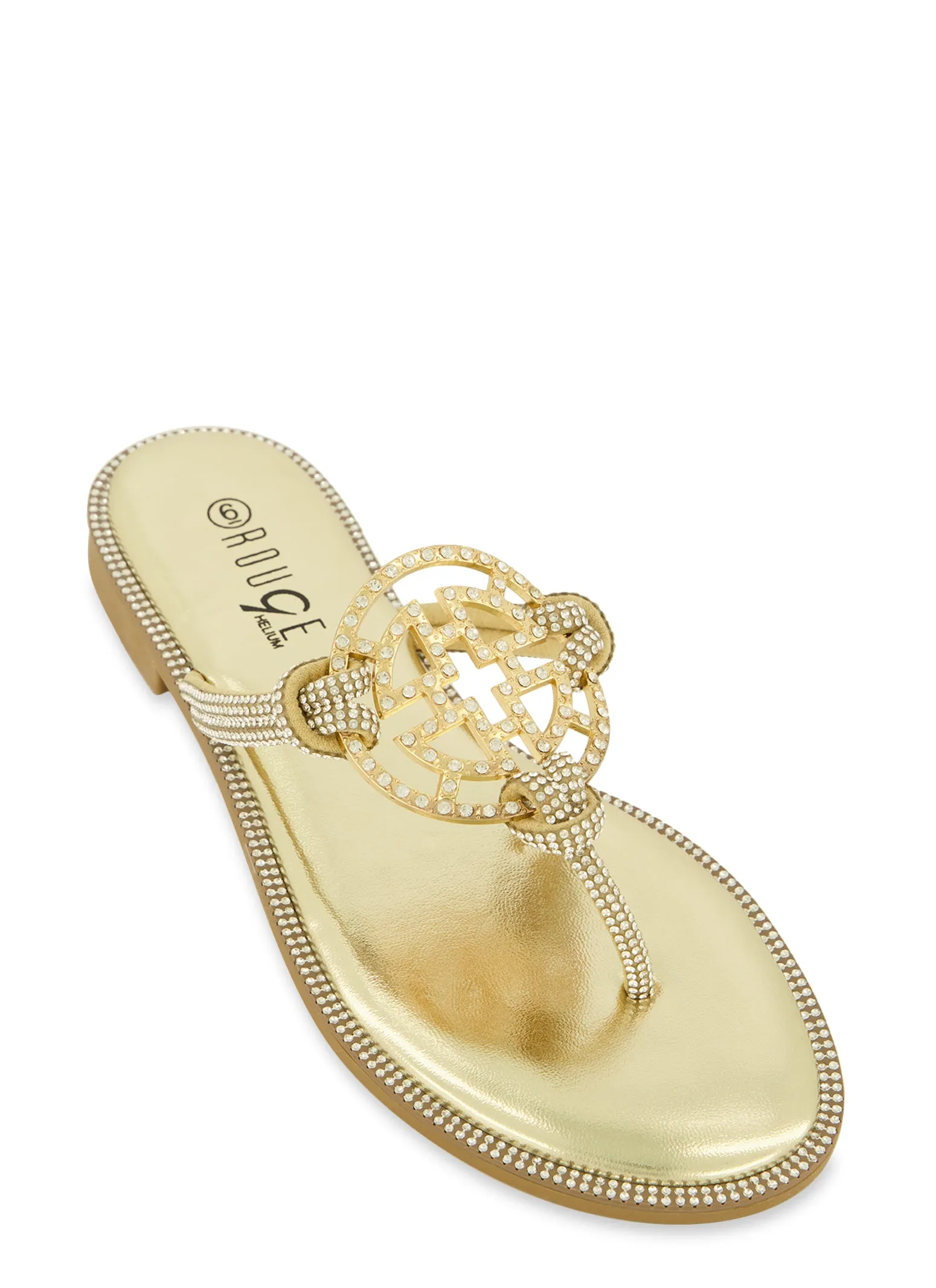 Rhinestone Geo Pendant Thong Sandals sold by Rainbow