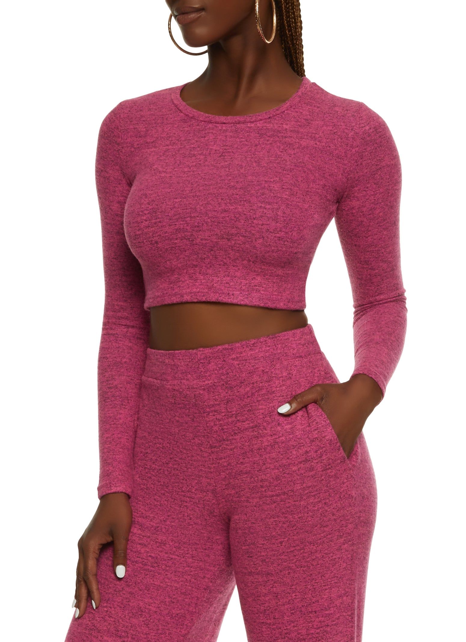 Brushed Knit Crew Neck Crop Top sold by Rainbow