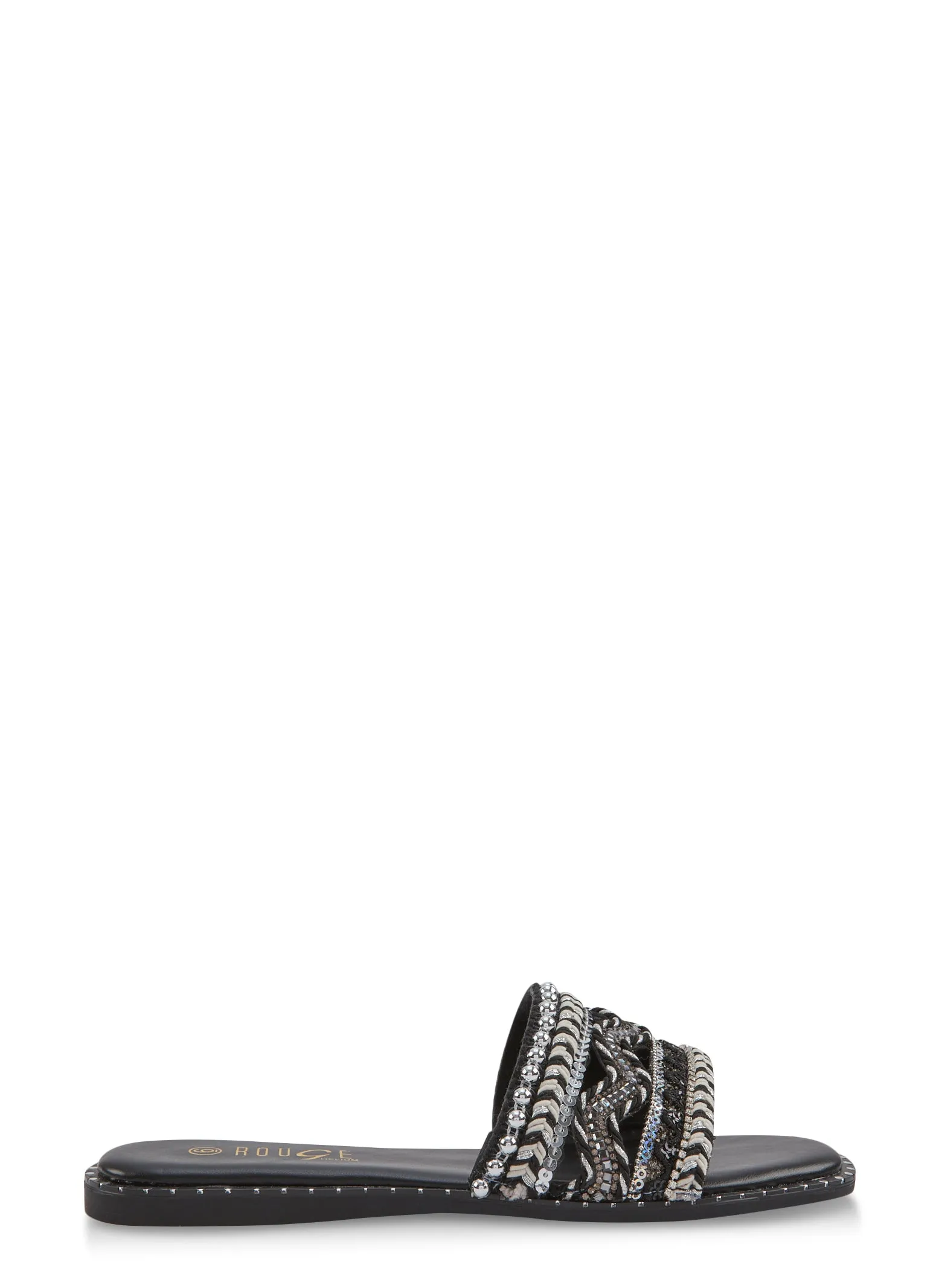 Studded Embroidered Sequin Cut Out Band Slide Sandals sold by Rainbow product image thumbnail 2