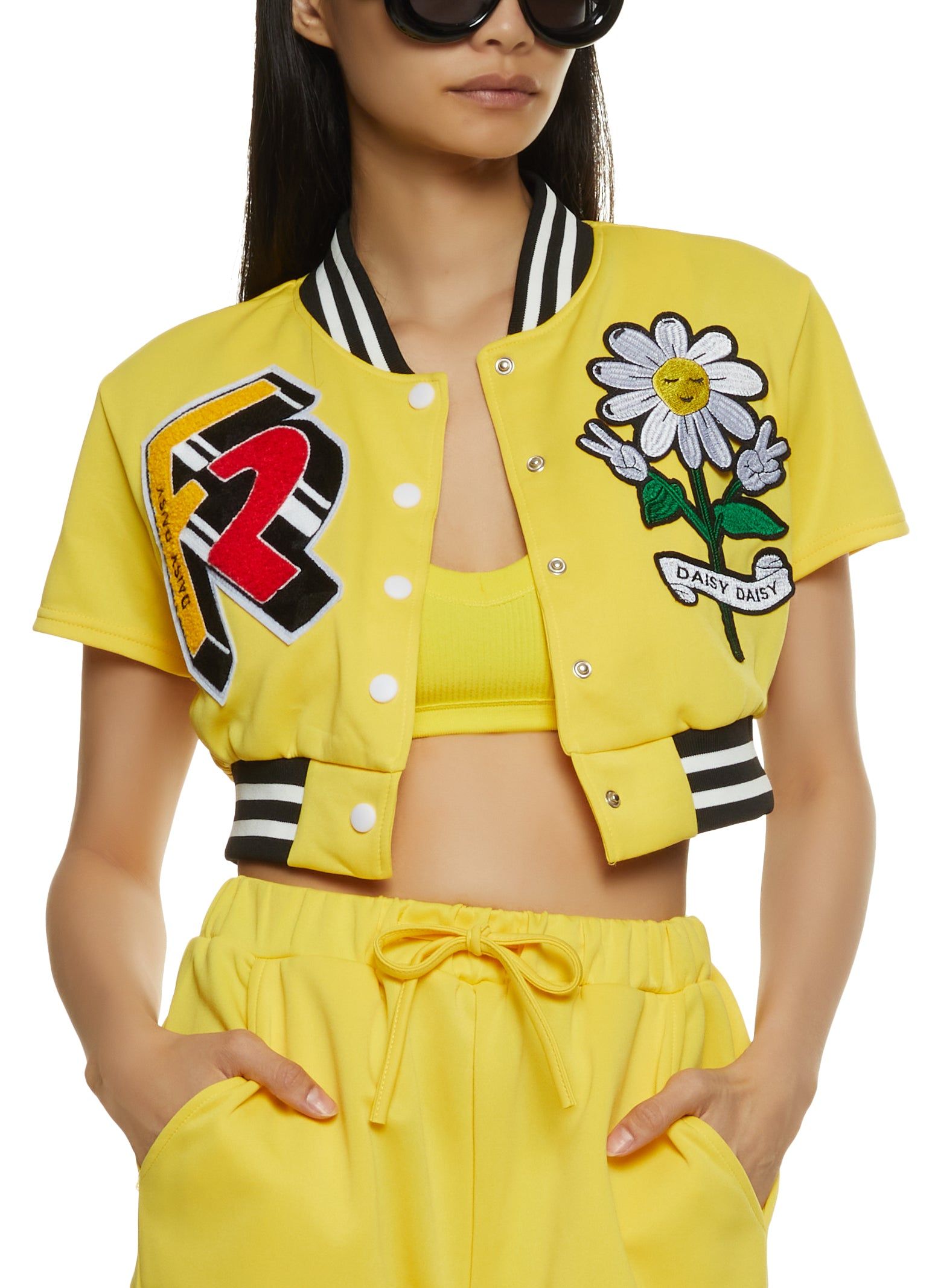 Daisy Patch Cropped Varsity Jacket sold by Rainbow